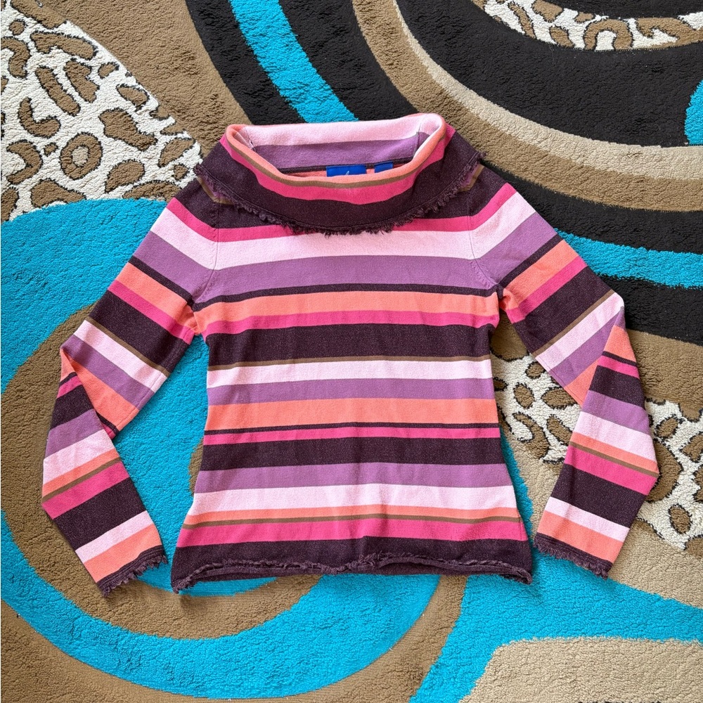 JH Collectibles Petite Striped Slouchy Neck Sweater Top